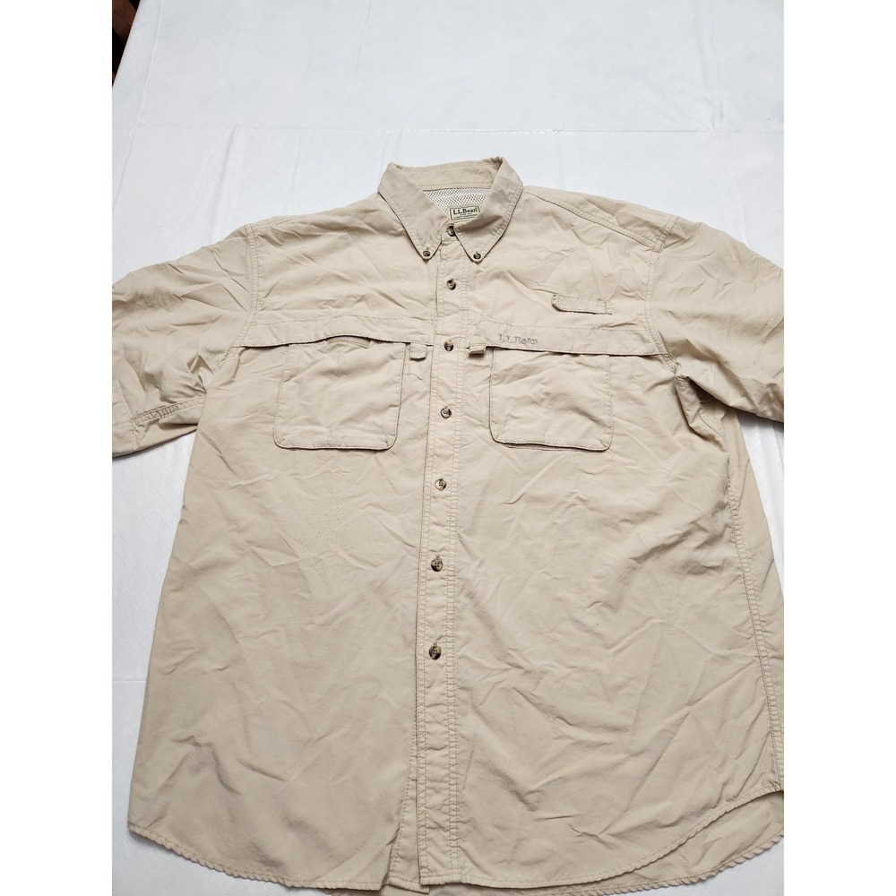 LL Bean Shirt Mens Large Fishing Outdoors Nylon Vented Short Sleeve Pockets